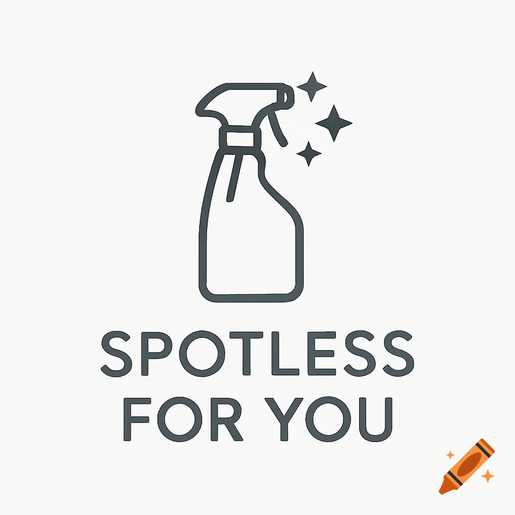 Minimalist logo for 'Spotless For You' cleaning company, featuring a spray bottle icon with sparkles and the company name.