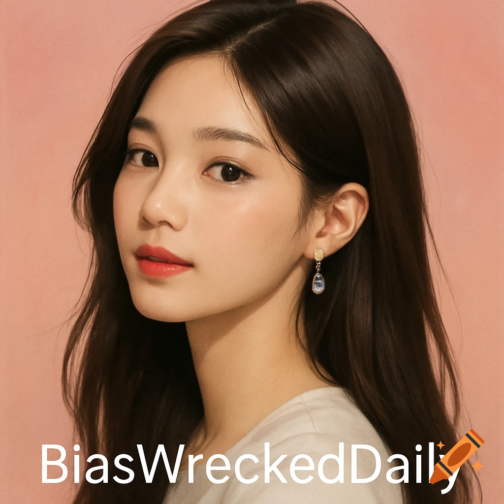 Close-up photorealistic portrait of a young woman with long dark hair and an earring, with 'BiasWreckedDaily' text.