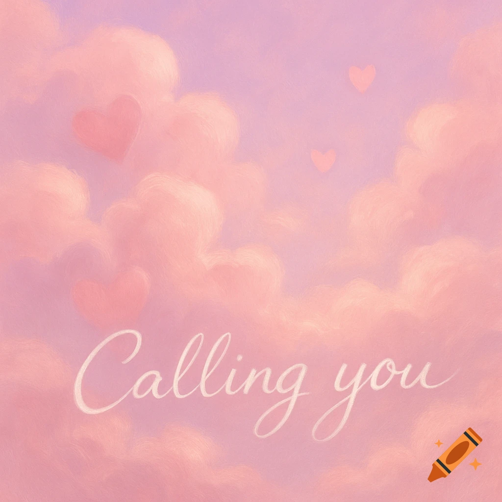 Pink and purple pastel clouds with hearts floating, and the text 'Calling you' in white script.
