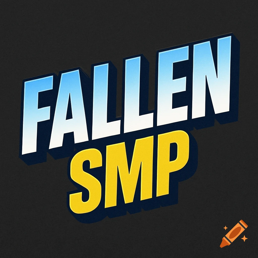 A tilted 3D logo with the word "FALLEN" in a blue and white gradient above the word "SMP" in yellow, on a dark background.