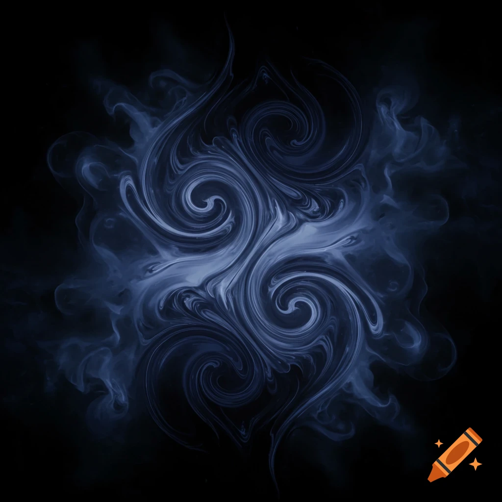Abstract swirls of blue and white resembling smoke or ink against a dark background.