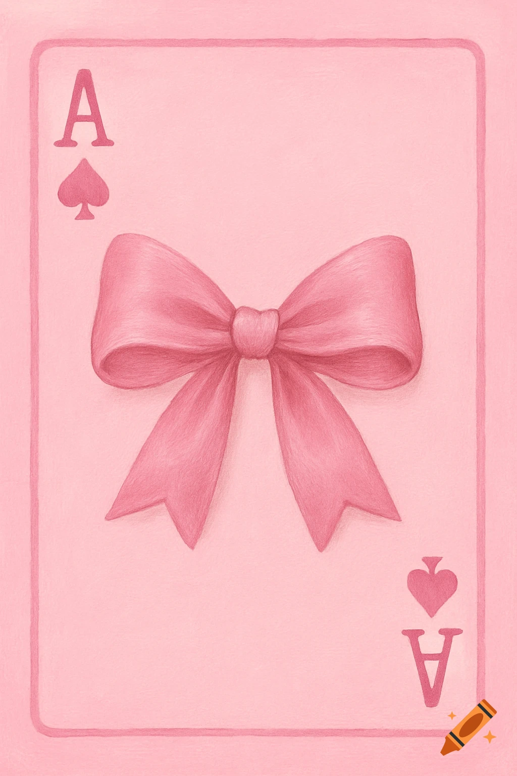 A baby pink ace of spades playing card featuring a large pink bow in the center, rendered in a soft illustrative style.