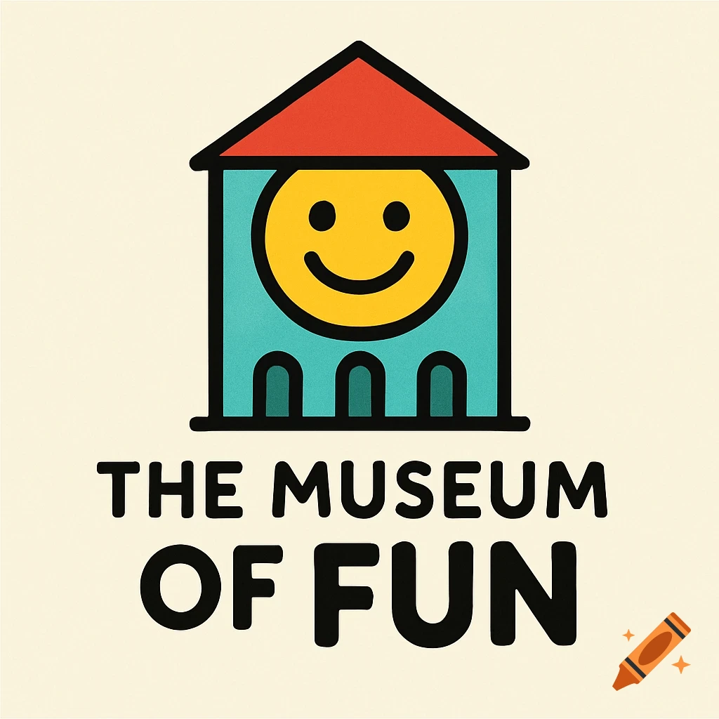 A simple, cartoony logo featuring a house with a smiling yellow face inside, above the text "THE MUSEUM OF FUN".