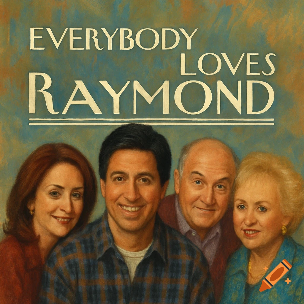 A painted portrait of the four main cast members of "Everybody Loves Raymond" with the show's title above them.