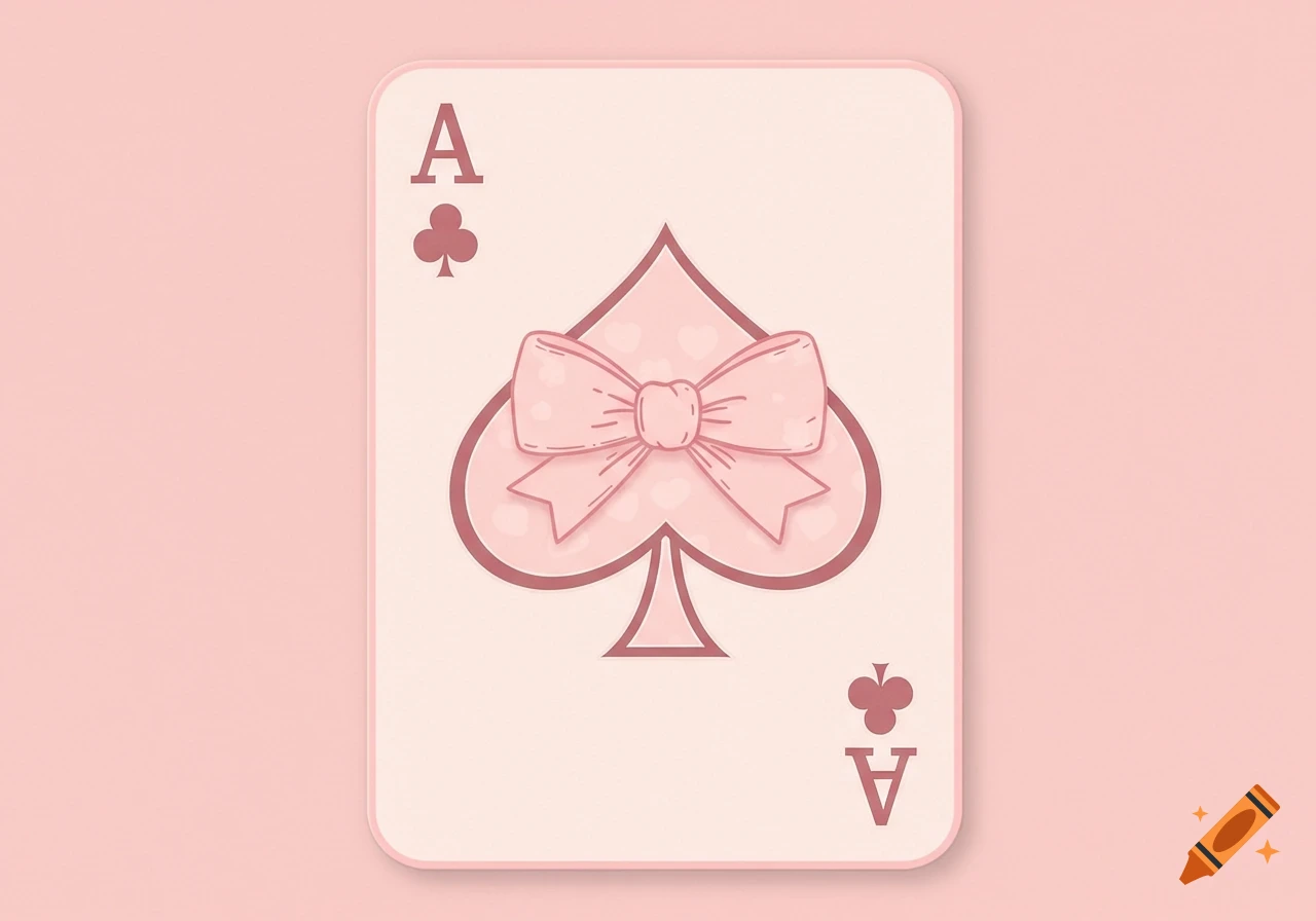 A baby pink Ace of Spades playing card with a pink bow in the center, against a pink background.