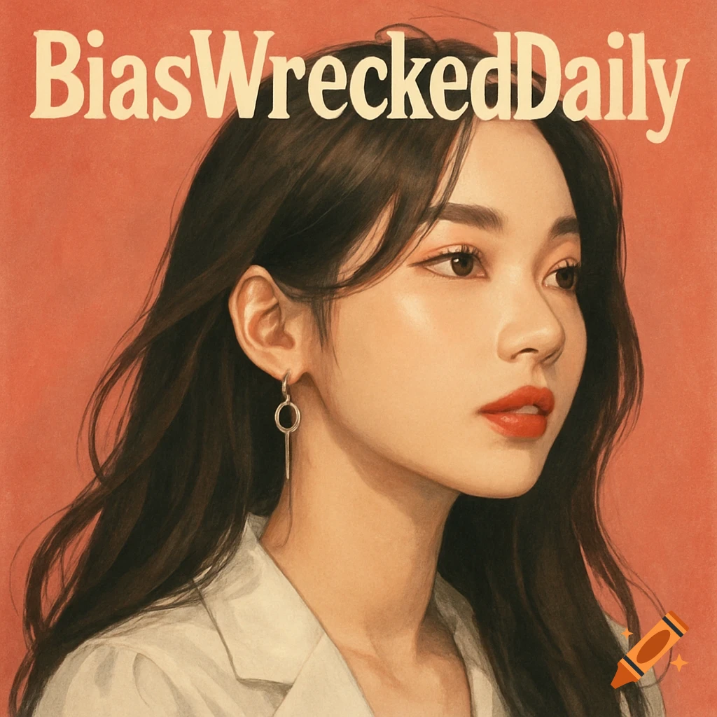 Illustration of a young woman with long dark hair and red lipstick, looking to the right. The text 'BiasWreckedDaily' is above her head.