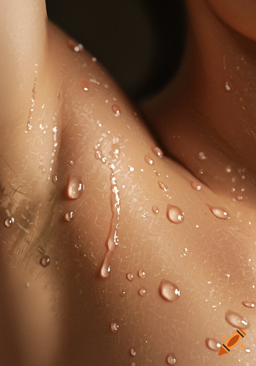 Close-up macro photo of wet skin with water droplets, showing texture.