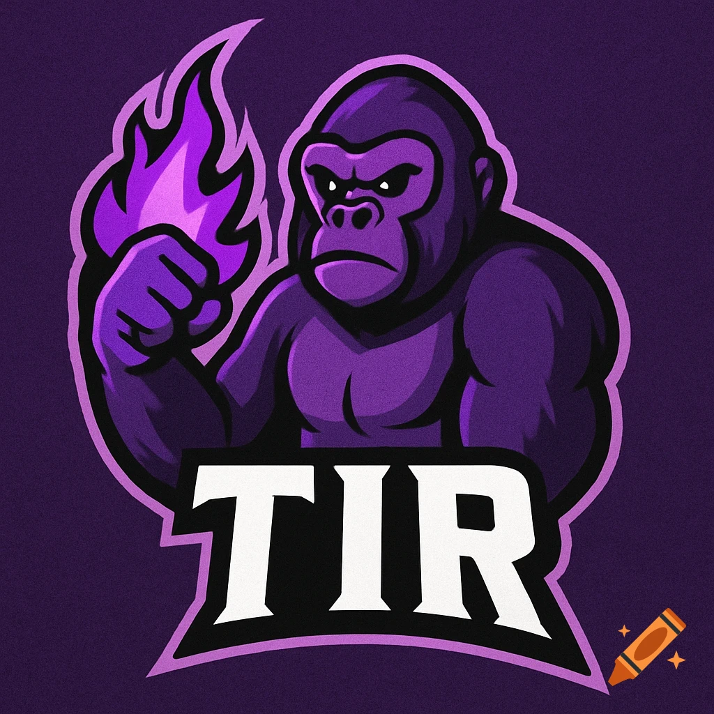 A purple gorilla mascot logo holding a purple flame, with the text 'TIR' below.