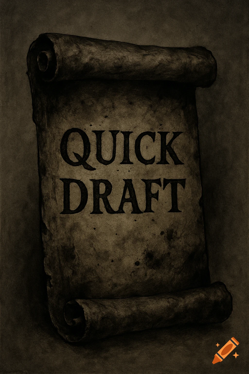 A dark, textured grimdark scroll with the words 'QUICK DRAFT' written in black capital letters.