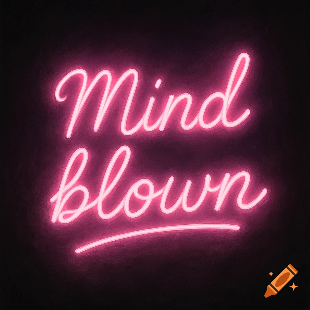 Pink neon sign in cursive letters displaying the phrase "Mind blown" on a dark background.
