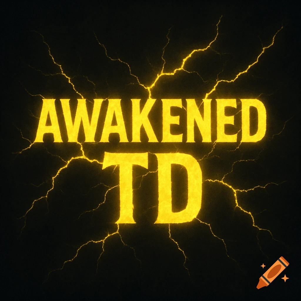 Yellow text 'AWAKENED TD' with glowing lightning cracks on a black background.