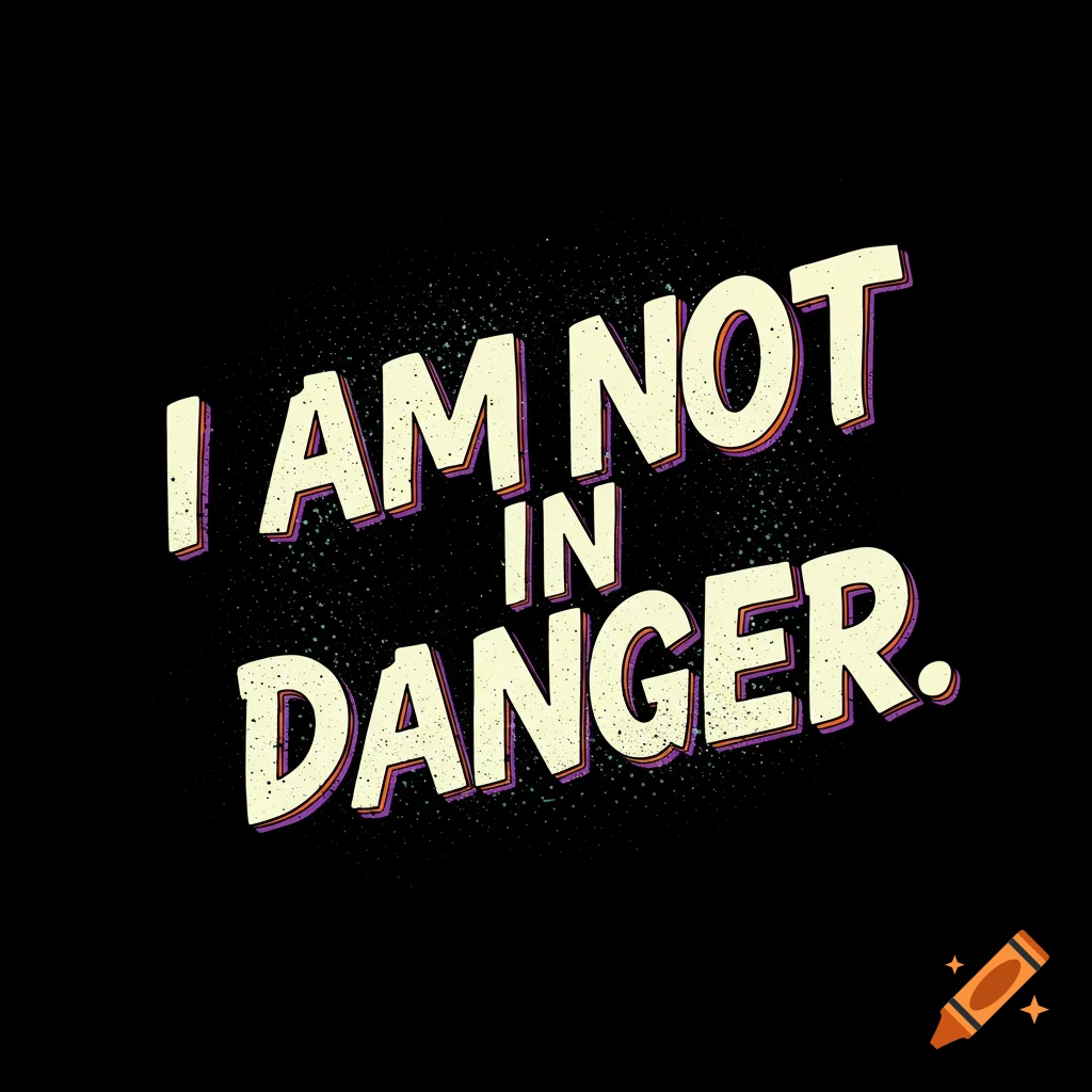 Stylized white text on a black background reads 'I AM NOT IN DANGER.'