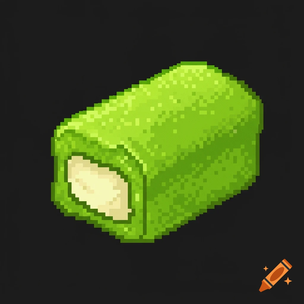 A green pixel art snack cake with a cream filling.