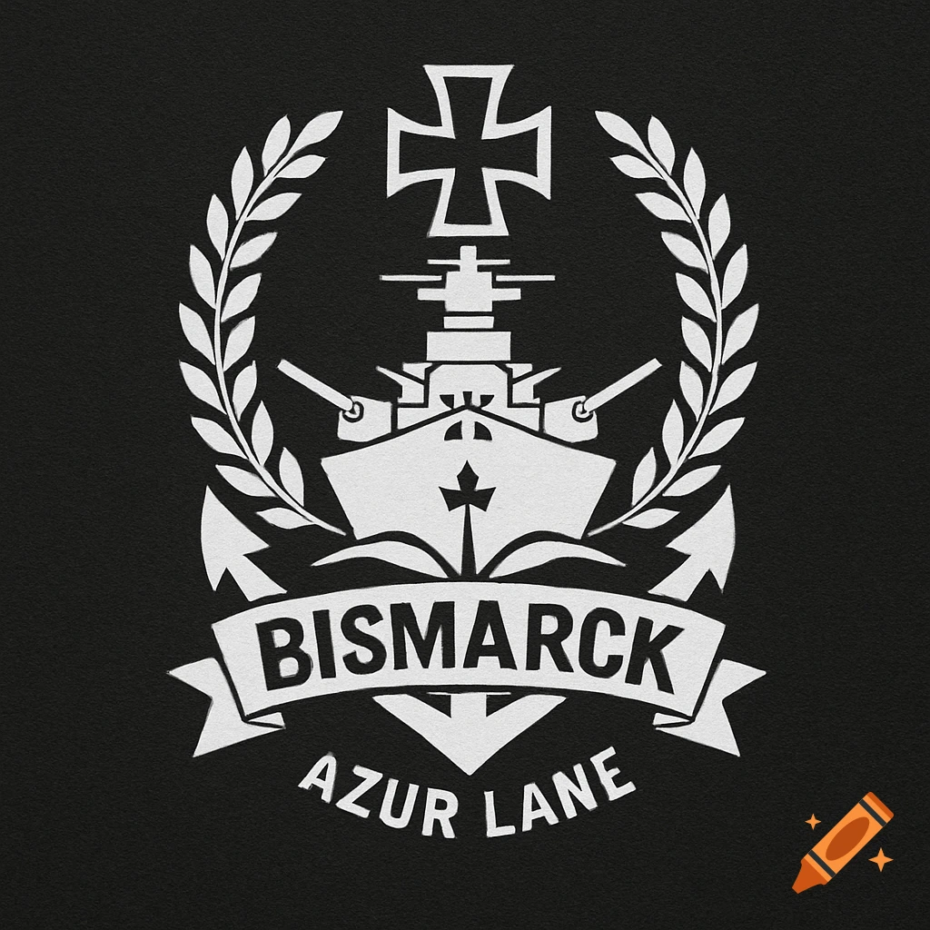 White logo on black background featuring a battleship, anchor, and wreath, with 'BISMARCK AZUR LANE' text.