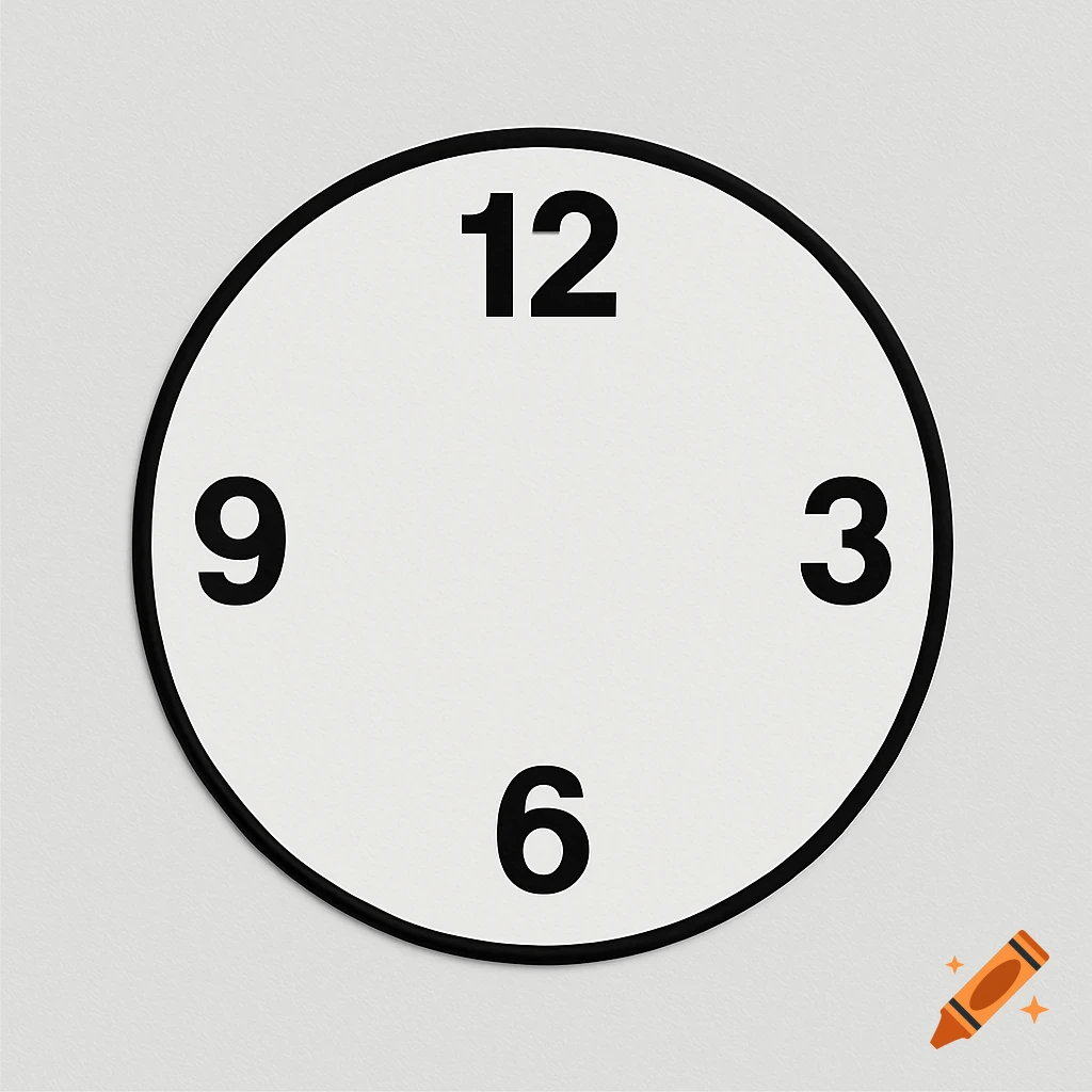 A minimalist circular analog clock face with a thin black border, displaying only the numbers 3, 6, 9, and 12 in bold black sans-serif font on a white background.
