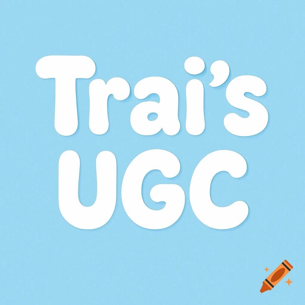 White bubbly text "Trai's UGC" on a light blue background.