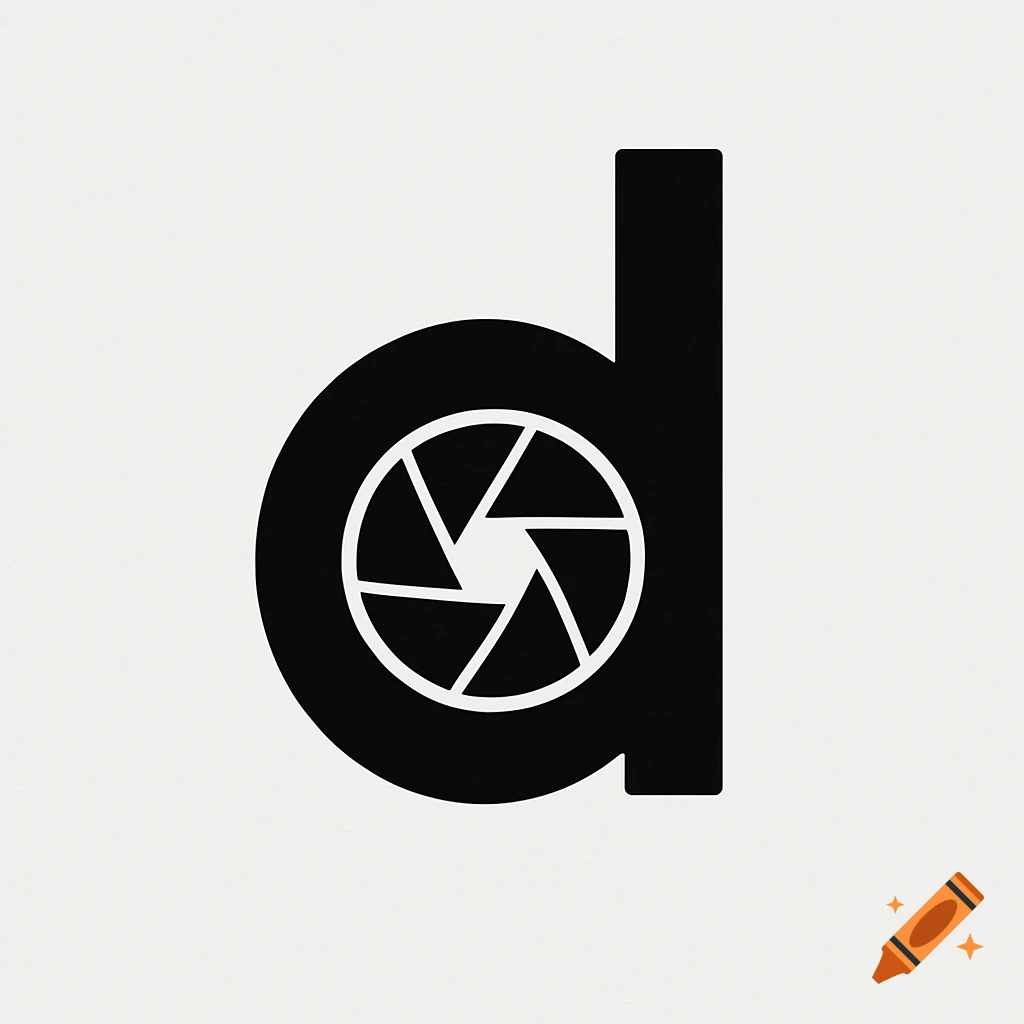 Black lowercase letter 'd' incorporating a white camera shutter icon in its counter, on a light textured background.