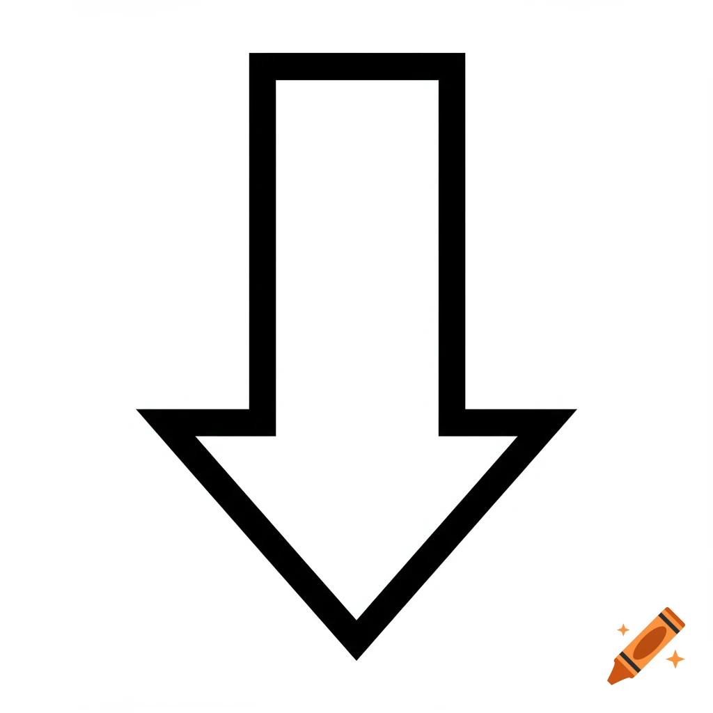 A thick black arrow pointing downwards on a white background.