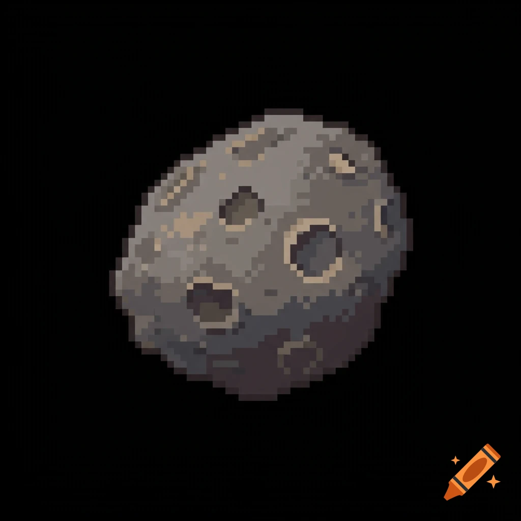 A pixel art asteroid for a retro video game sprite on a black background.