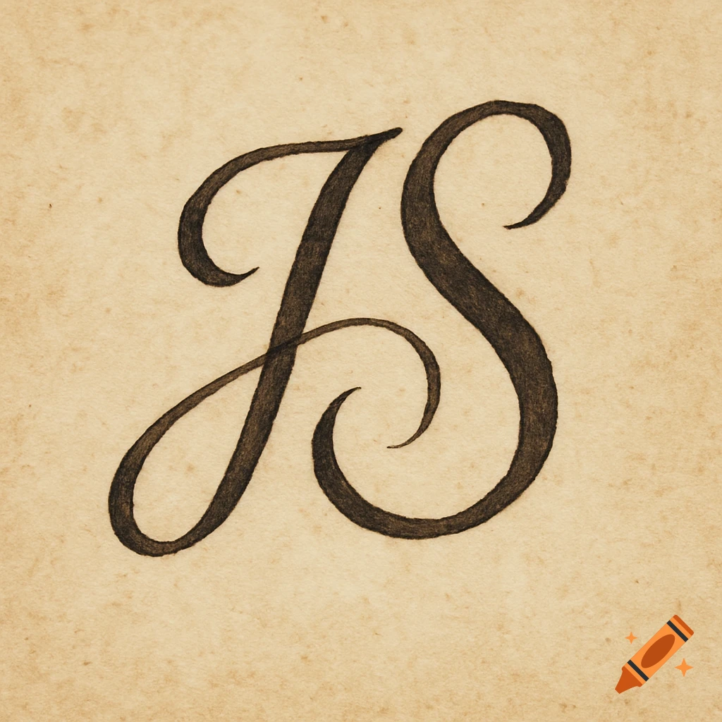 Intertwined cursive letters 'J' and 'S' in dark ink on a textured, light brown parchment-like background.
