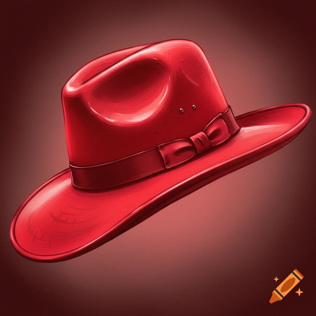 A vibrant red fedora hat with a ribbon and bow, set against a deep red background.