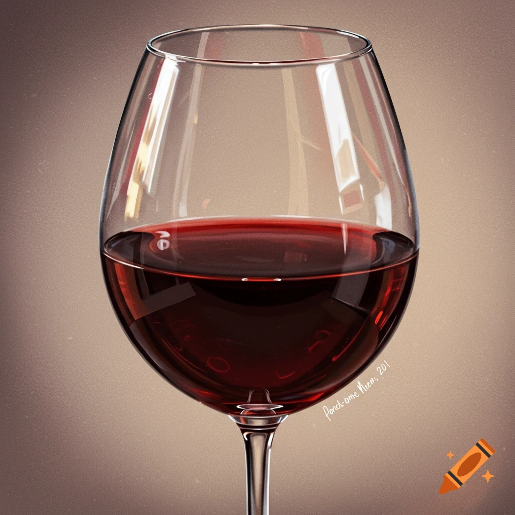 A photorealistic close-up of a wine glass filled with red wine.