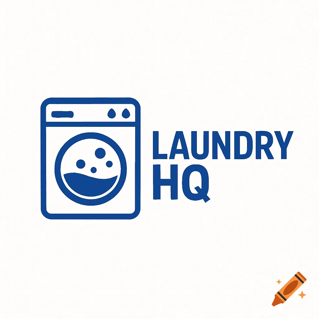A blue logo featuring an icon of a washing machine next to the text LAUNDRY HQ on a white background.