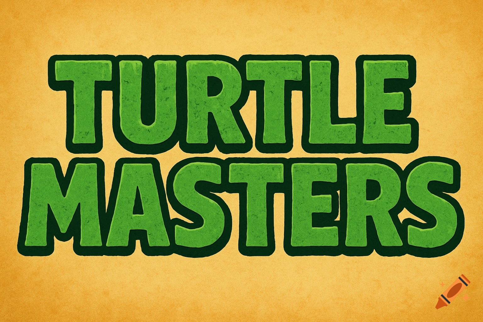 Green textured text reads TURTLE MASTERS on an orange background, styled like a cartoon header.