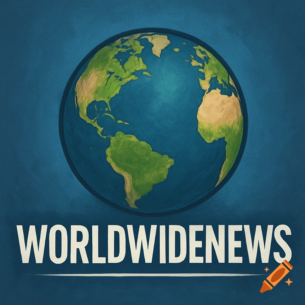 A stylized globe with continents, and the white text 'WORLDWIDENEWS' below it on a blue textured background.