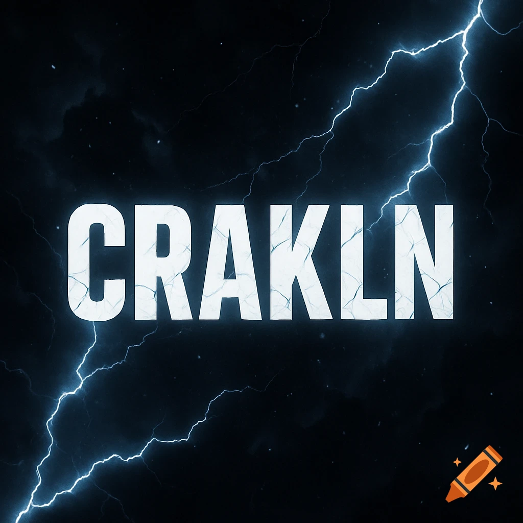 White cracked text 'CRAKLN' with lightning bolts on a dark stormy background in an anime style.