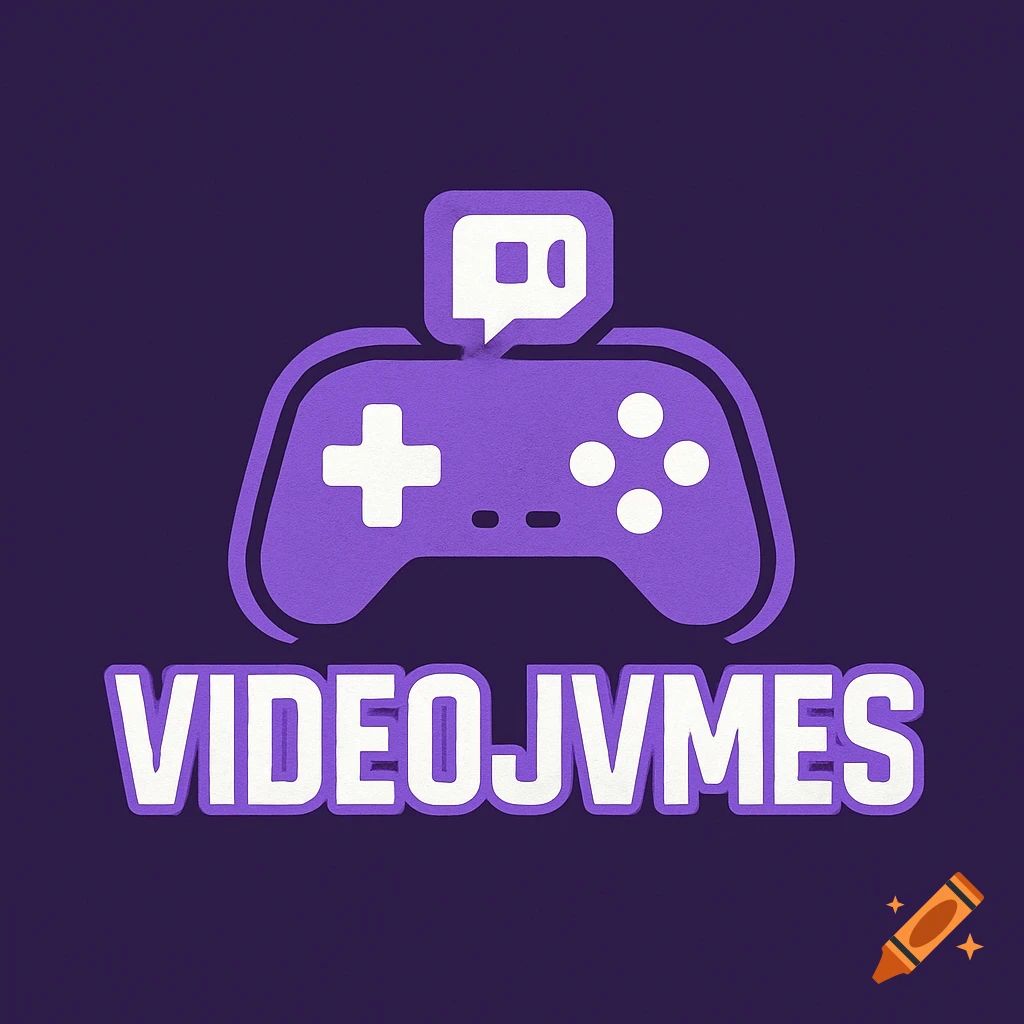 A purple and white logo featuring a video game controller with a Twitch icon in a speech bubble above it, and the text "VIDEOJVMES" below, all on a dark purple background.
