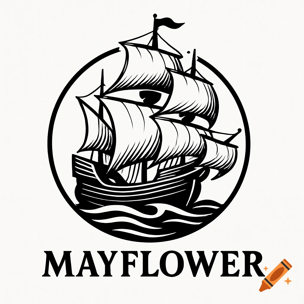 Black and white logo of the Mayflower ship inside a circle, with 'MAYFLOWER' text below.
