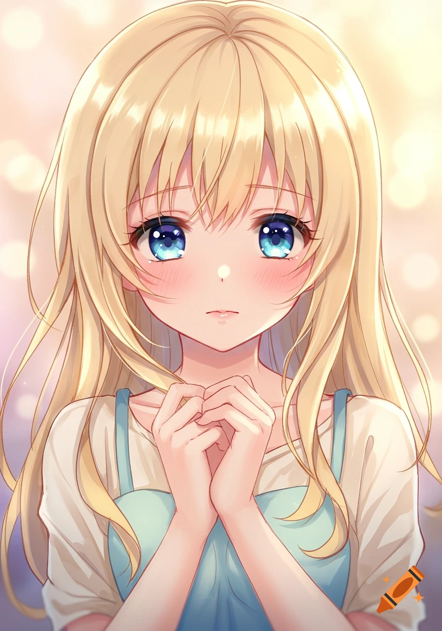Shy Anime Girl With Blue Eyes And Blonde Hair