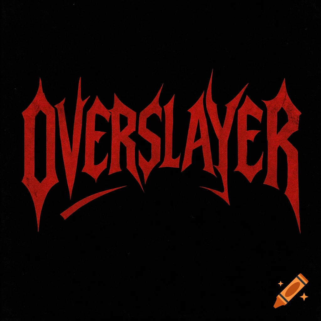 The word 'OVERSLAYER' in a red, jagged, heavy metal style font on a black background.