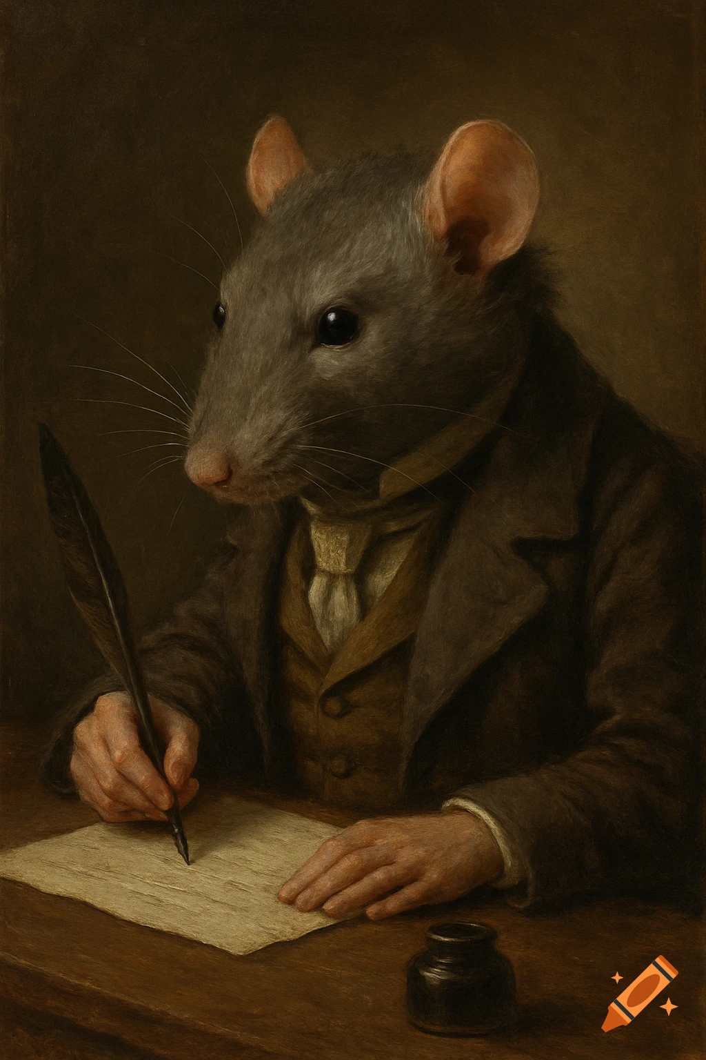 A portrait painting of a sophisticated rat dressed in historical attire ...