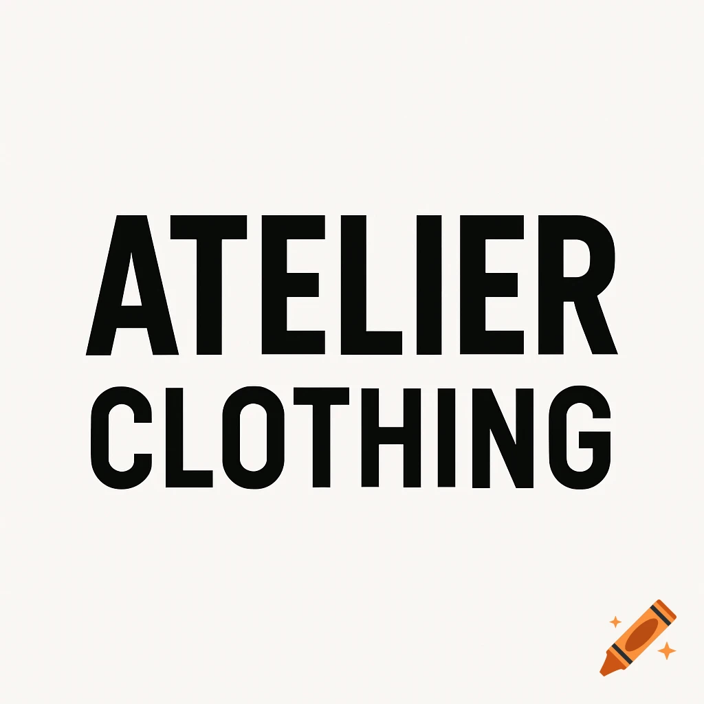 A modern black text logo reading ATELIER CLOTHING on a white background.