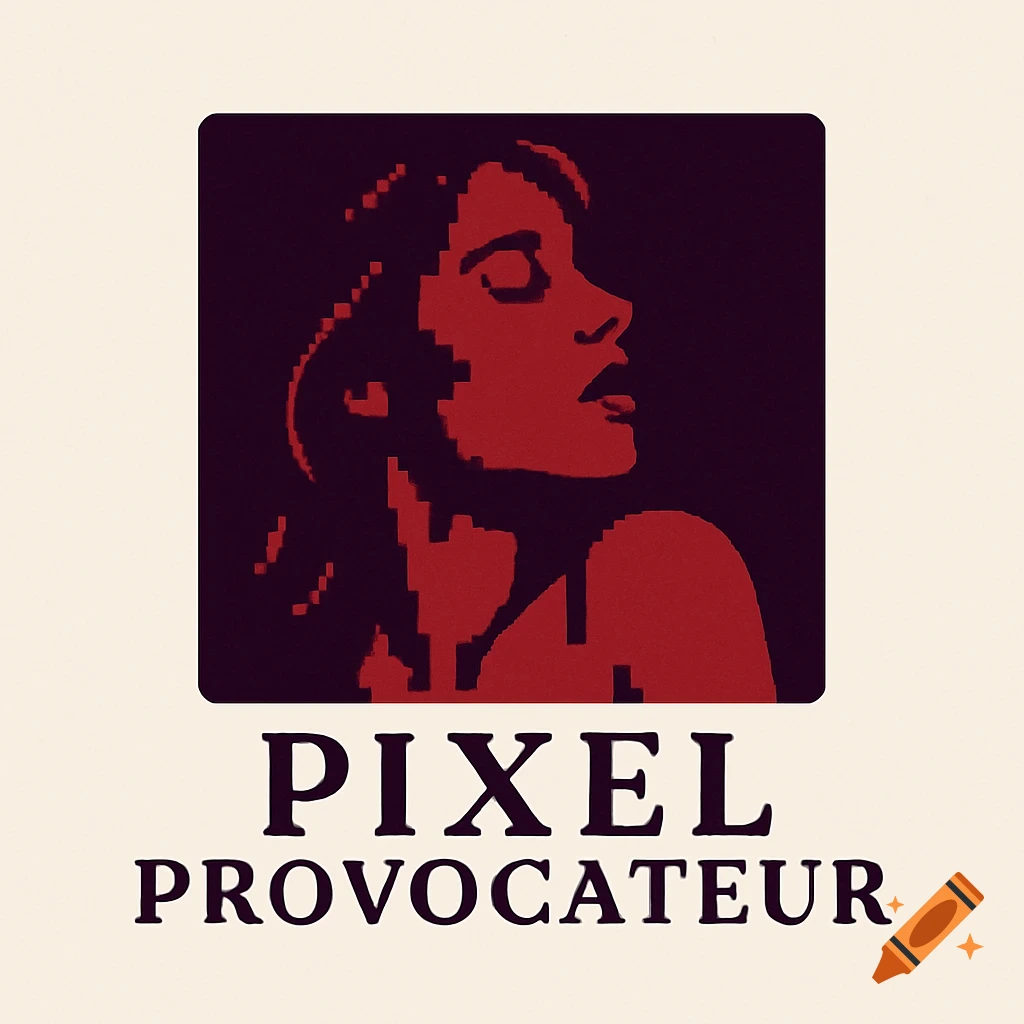 A pixelated logo featuring a red silhouette of a woman in profile with closed eyes and text 'PIXEL PROVOCATEUR'.