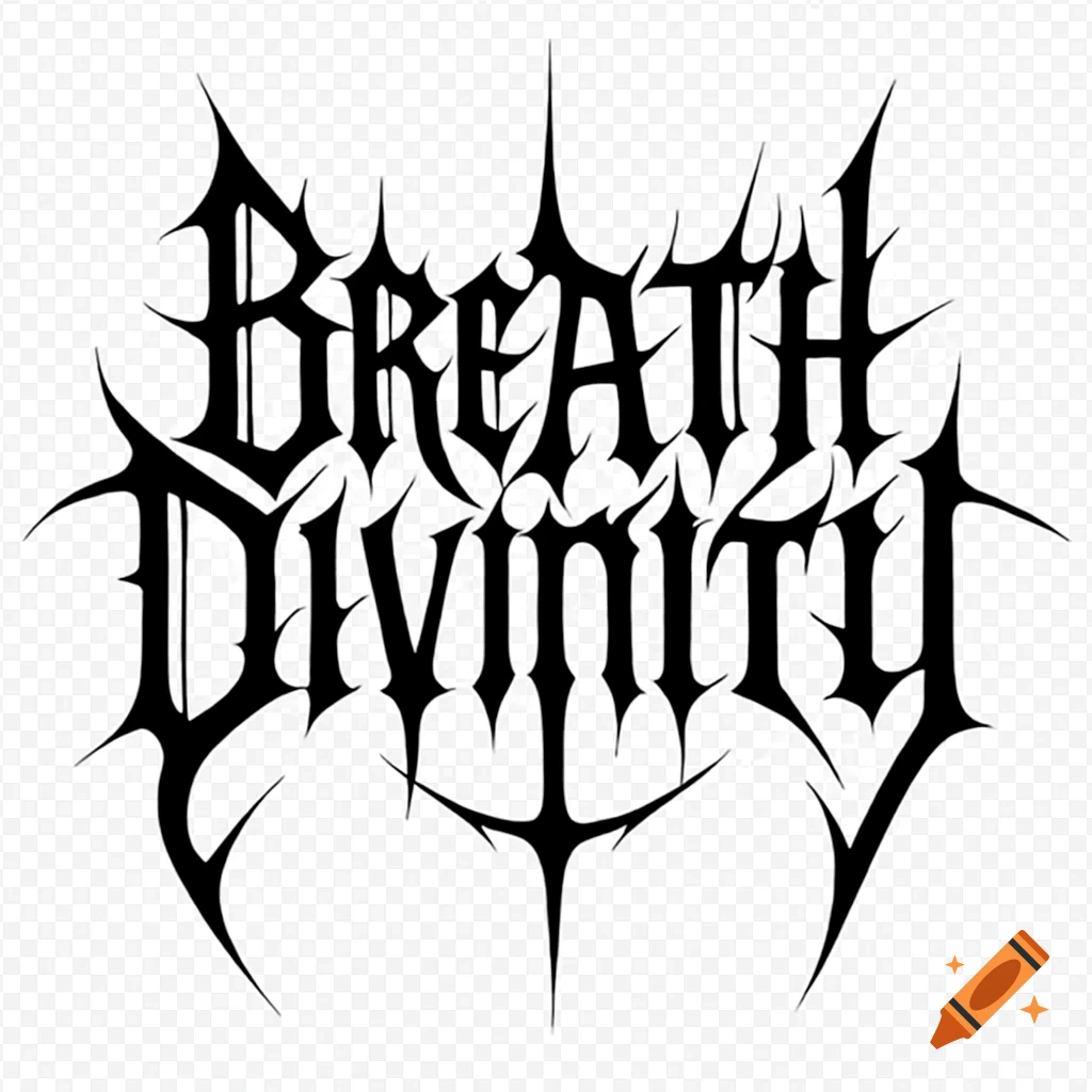 Black gothic style logo with the words 'BREATH DIVINITY' on a transparent background.
