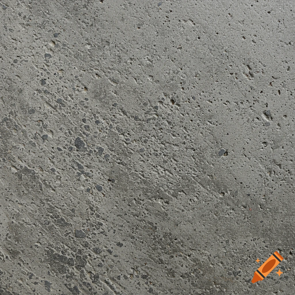 A close-up, photorealistic image of a rough, gray concrete surface with small stones and pores.