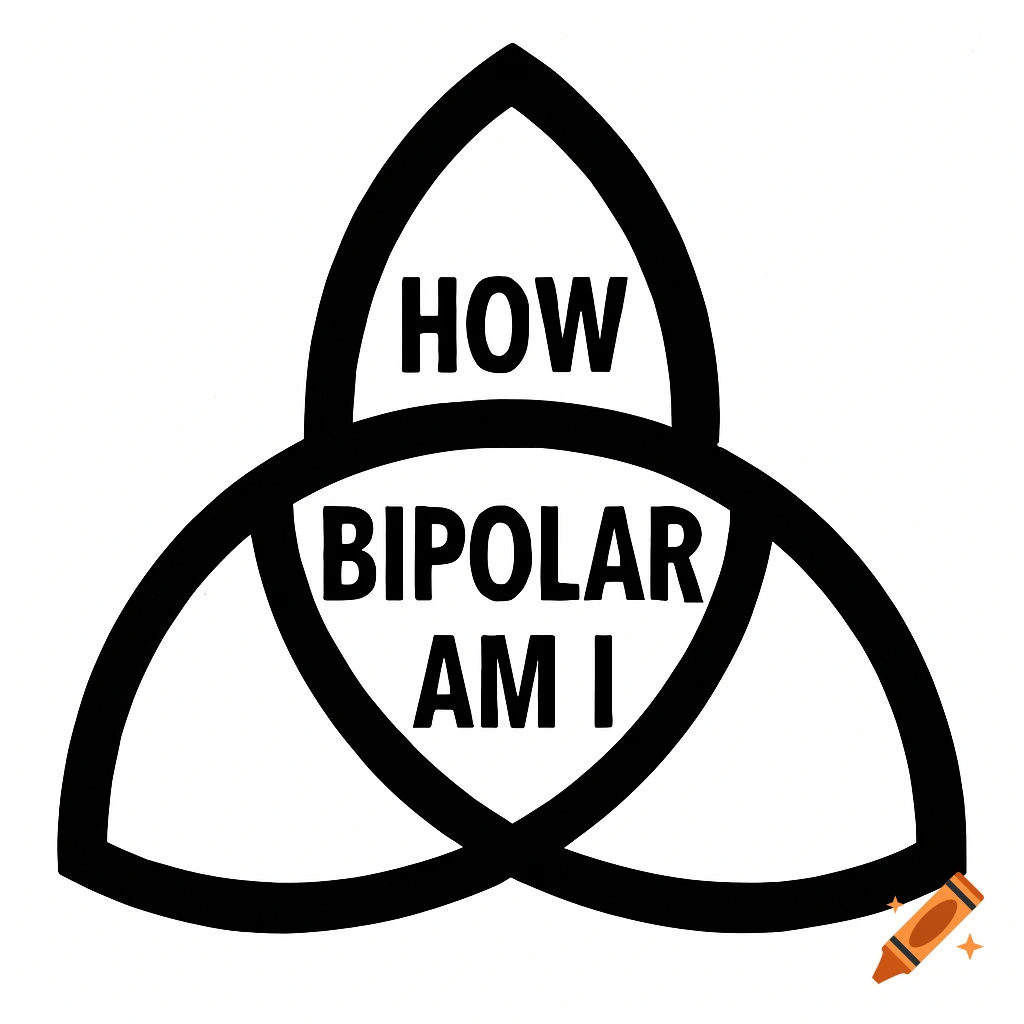 A black triquetra symbol on a white background with the bold text 'HOW BIPOLAR AM I' inside.