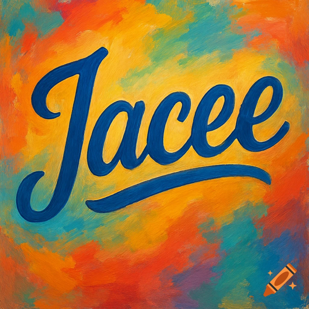 The name Jacee in blue script font on a vibrant, colorful abstract painted background.