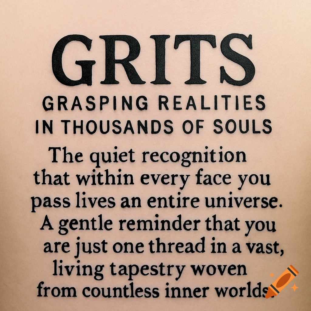 Black text on a light background, featuring the word GRITS, its acronym, and a motivational quote about interconnectedness.