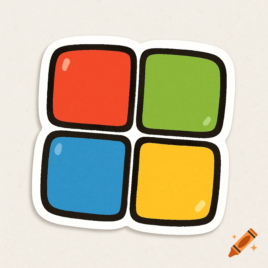 A cute sticker design featuring four rounded squares in a 2x2 grid: red, green, blue, and yellow.
