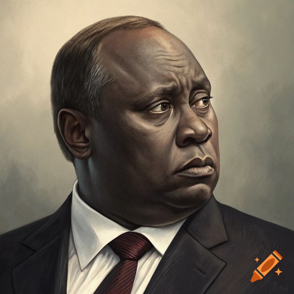 Stylized portrait of a man with dark skin, wearing a suit and tie, looking right.