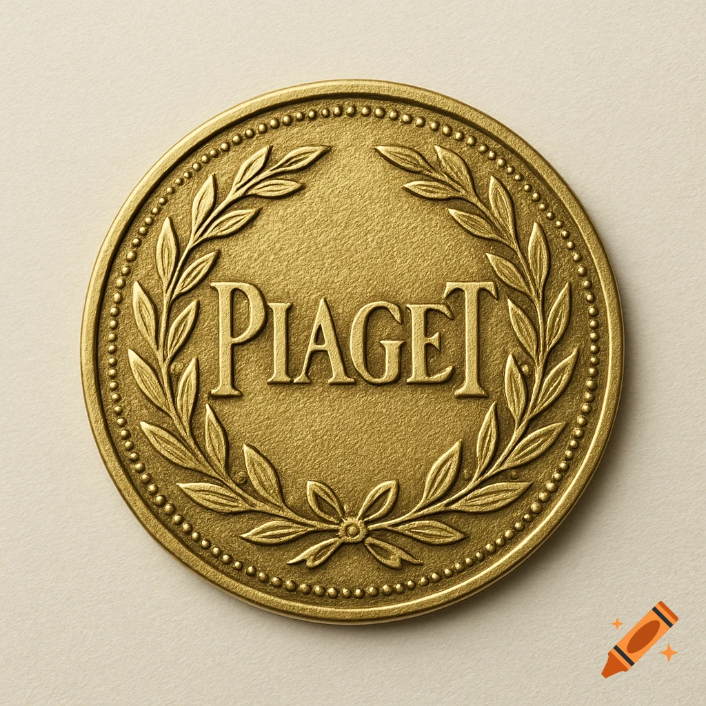 Close-up of a gold medal with 'PIAGET' embossed in the center, surrounded by a laurel wreath.