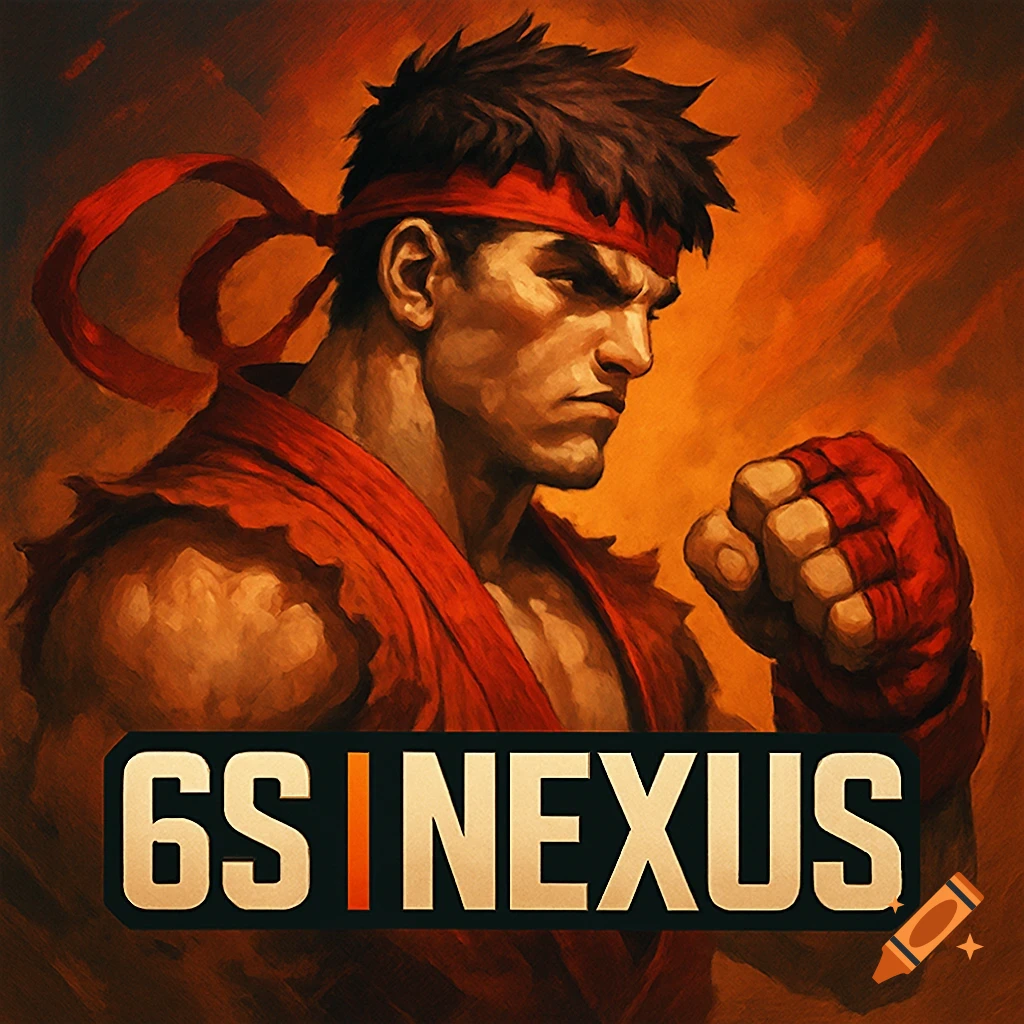 Stylized portrait of a male fighter in a red gi and headband clenching his fist, with '6S | NEXUS' logo.