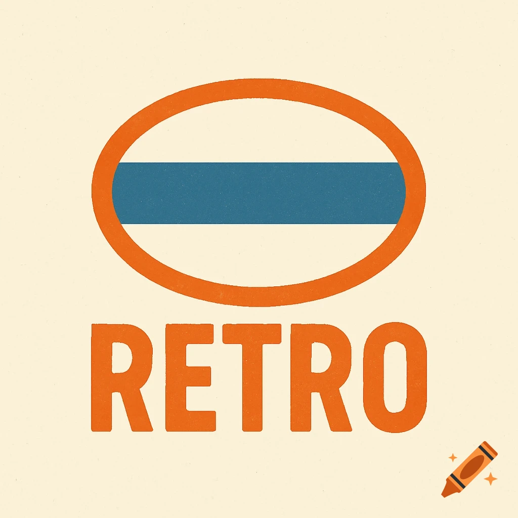 A retro-style logo featuring an orange oval, a horizontal blue stripe inside, and the word "RETRO" in orange text below.