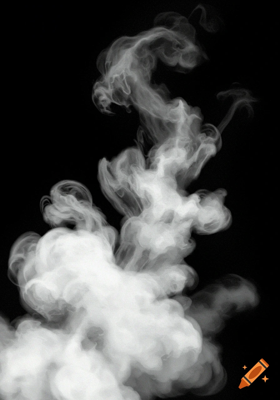 Billowing white smoke against a dark black background.
