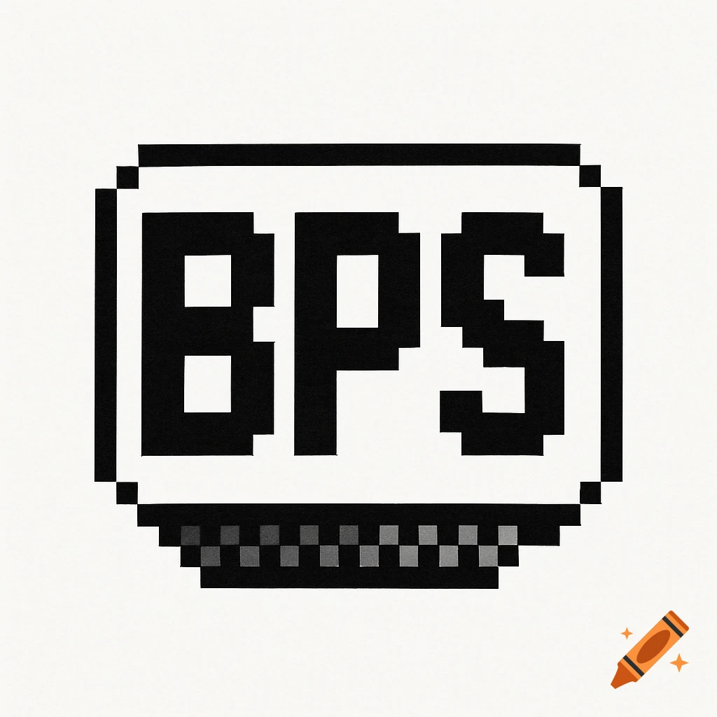 A pixelated logo featuring the letters BPS inside a white rectangular outline with a dotted bottom border.