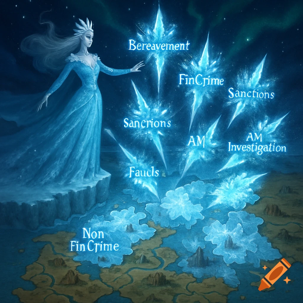 Snow Queen Map A majestic Snow Queen on an icy cliff casts glowing ice spells over a ...